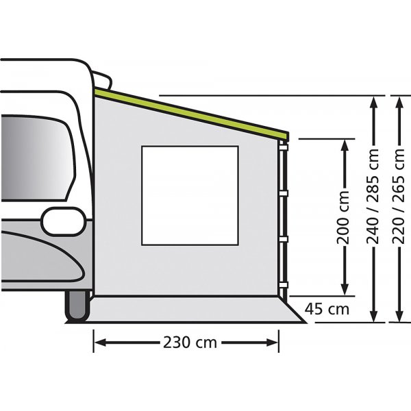EuroTrail Universal Seitenwand für Wohnwagen und Reisemobile mit Auszug 250 cm mit Fenster